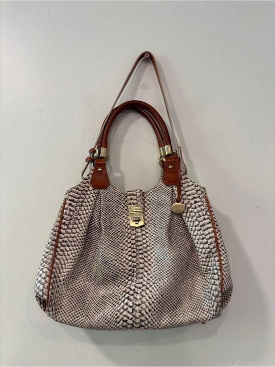 Brahmin Handbags - Brahmin Elisa Hobo Satchel Tri-Texture Snake Leather Shoulder Bag Cream Brown